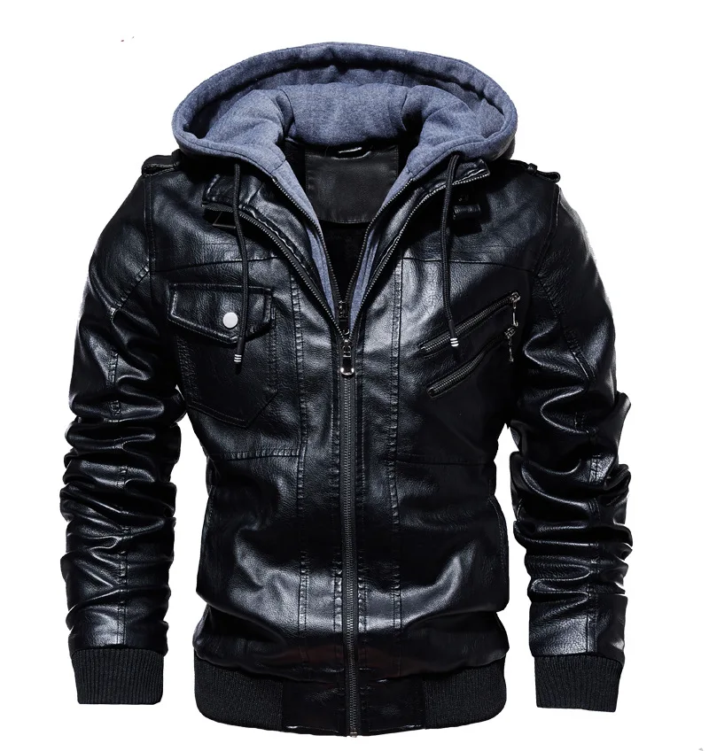 New Style Spring Antumn Men Brown Leather Motorcycle Jacket with Removable Hooded Male PU Jacket Coat EU Size High Quality 69 S00c2166cc58f44e596d3ed35fa512553N