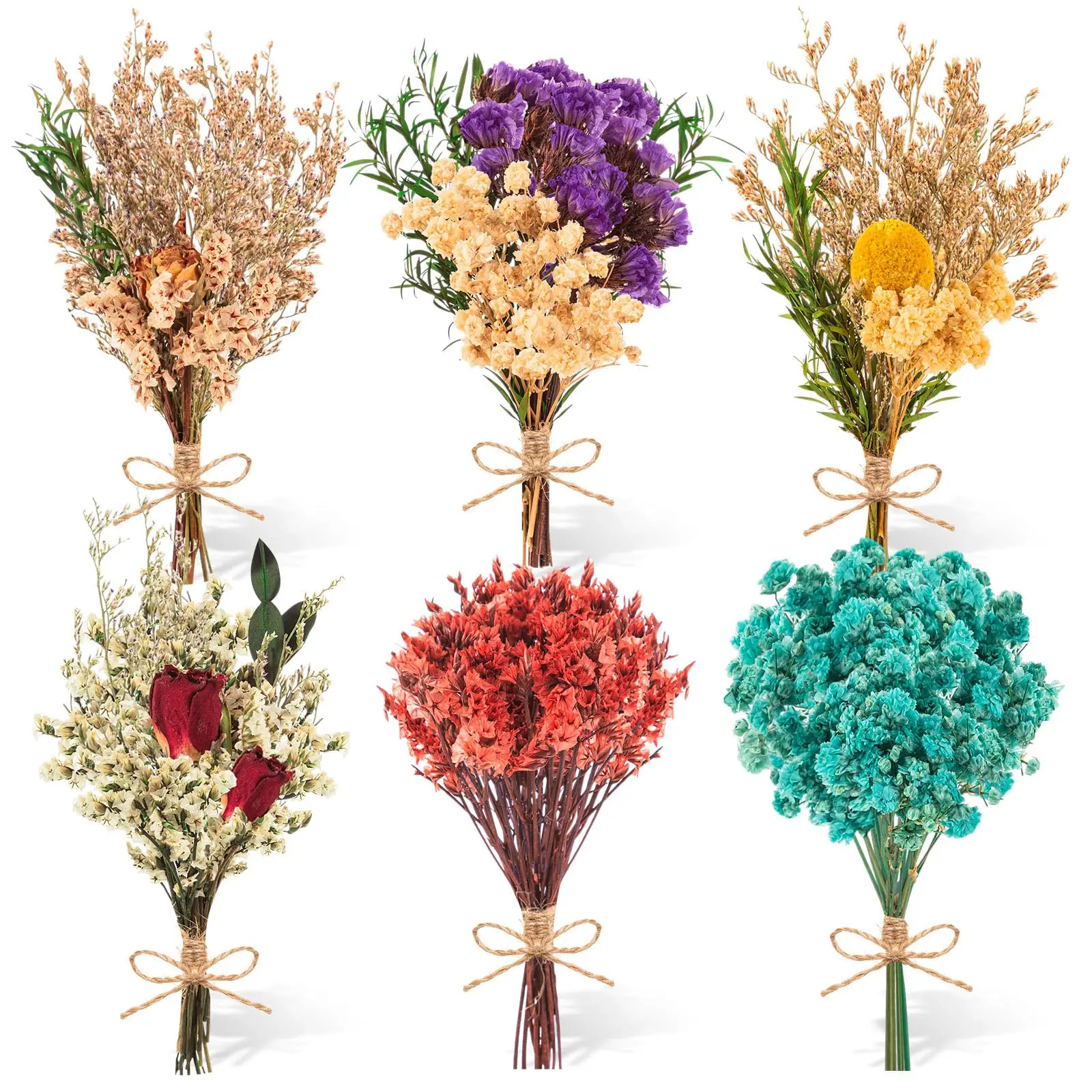 6 Pcs Dried Flowers for Crafts,Mini Dried Flowers Bouquet for Small Milk Bottle Vase Arrangement,Table Decoration Letterbox Gift