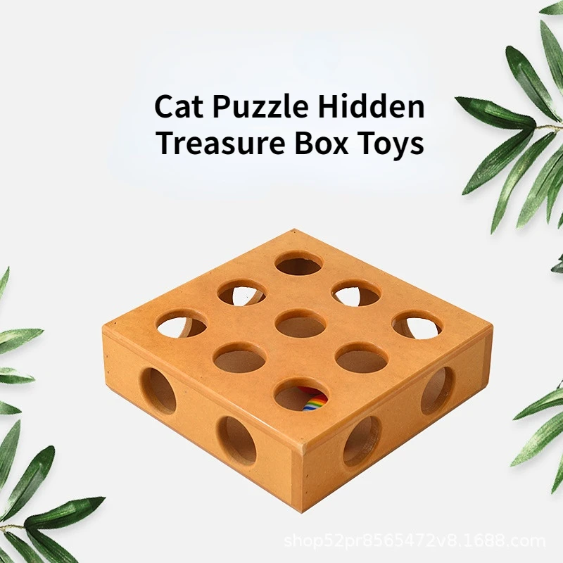 Pet Cat and Dog Toy 17-holes Puzzle Cat Interactive Wooden Treasure Box Feeding Training Dog Toys Kitten Ball Toys Pet Supplies