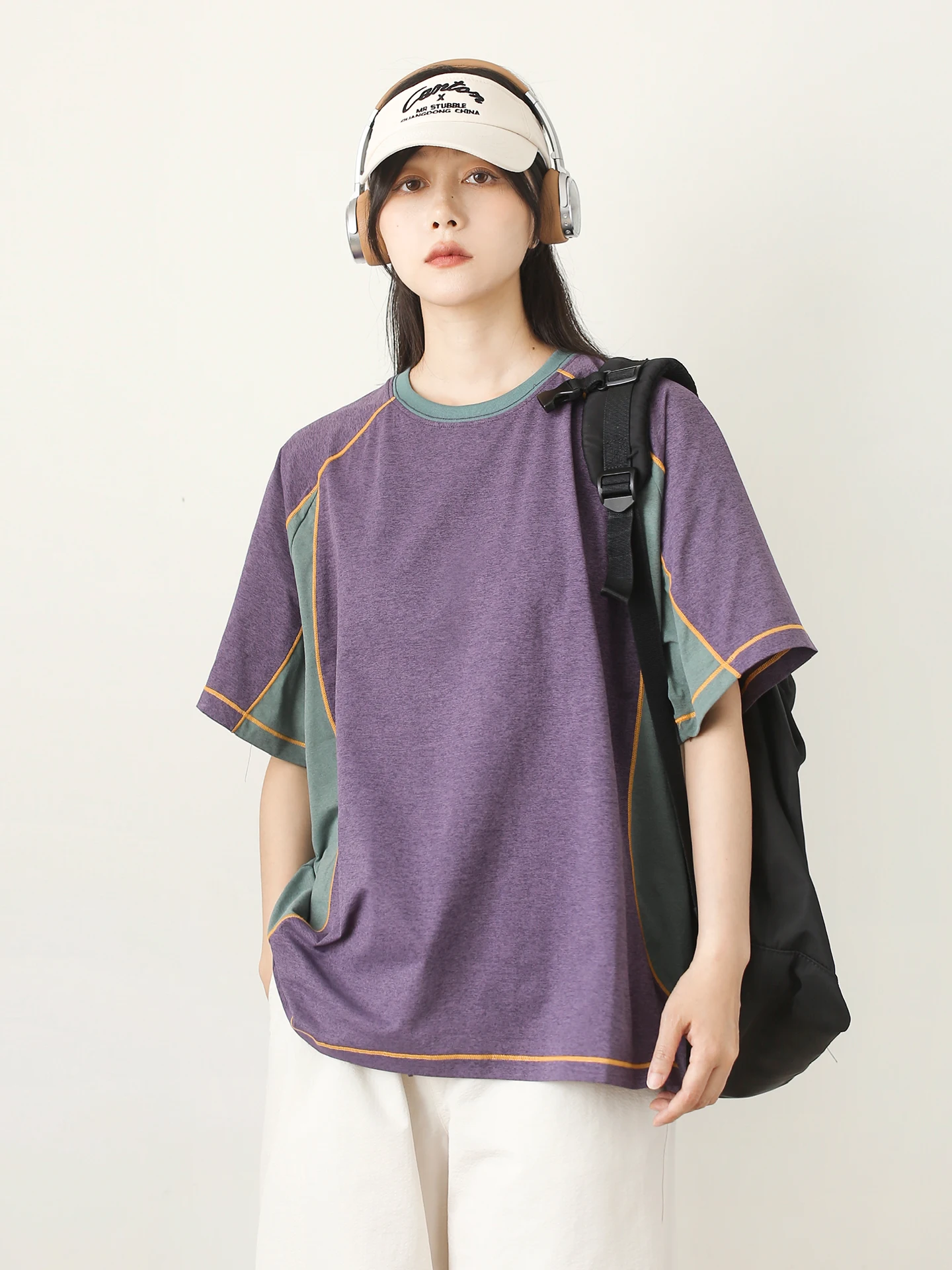 Outdoor Color Block Quick Dry Short Sleeve T-Shirt Women Loose round Neck Moisture Wicking Half Sleeve Top Summer Casual