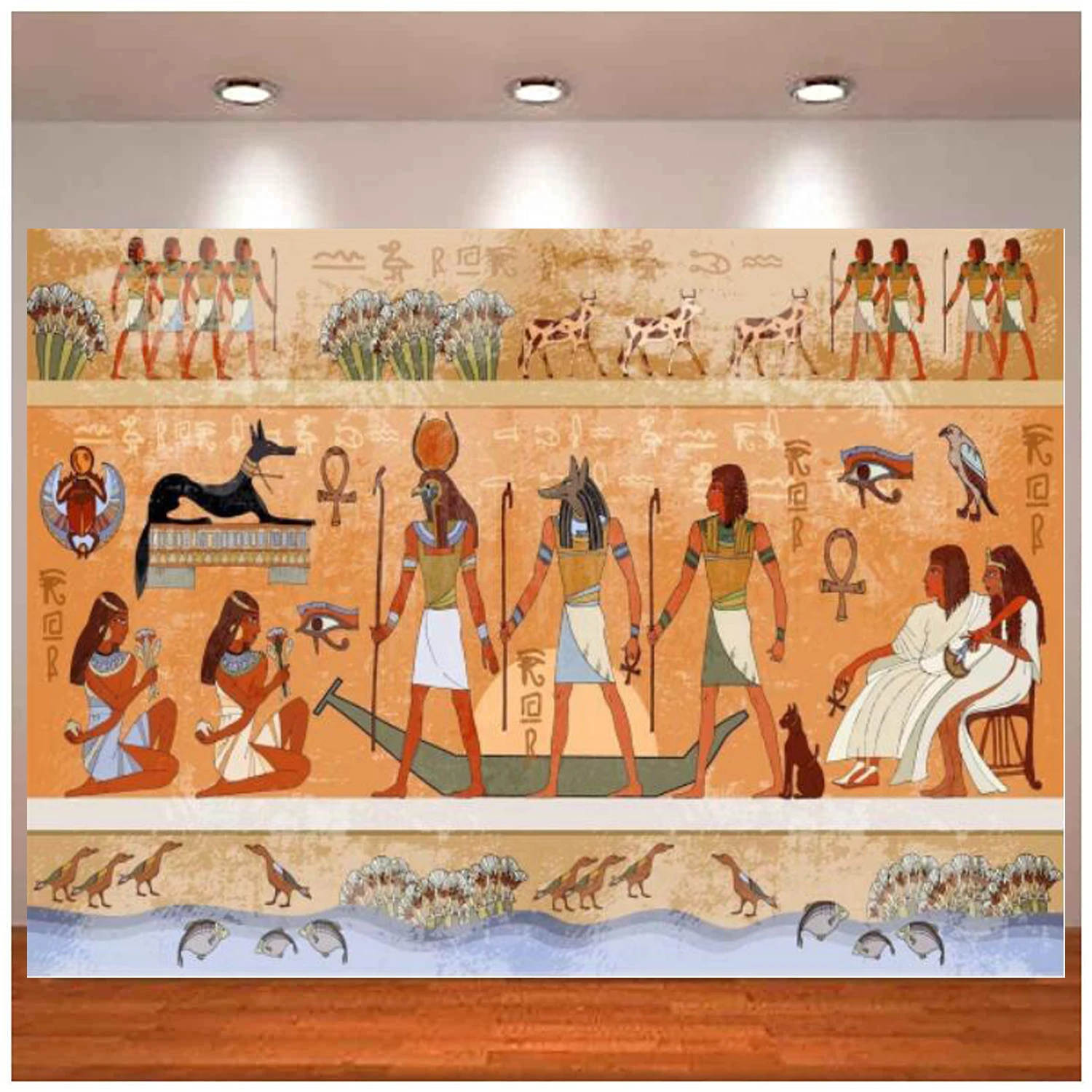 Egyptian Phtography Backdrop Ancient Mythology Godsand Pharaohs Hieroglyphic Temple Murals For Party Decorations Background