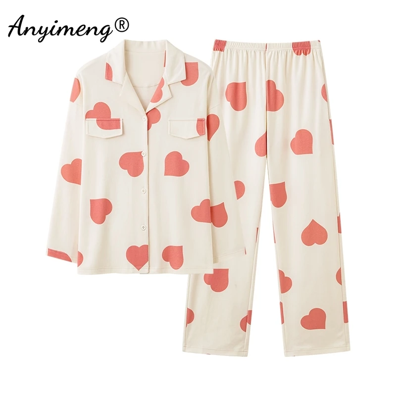 Cute Rabbit Print Pajama Autumn Winter Women Cotton Pajamas Long Sleeves Sleepwear Woman Cardigan Pijamas Lapel Japanese Pyjamas