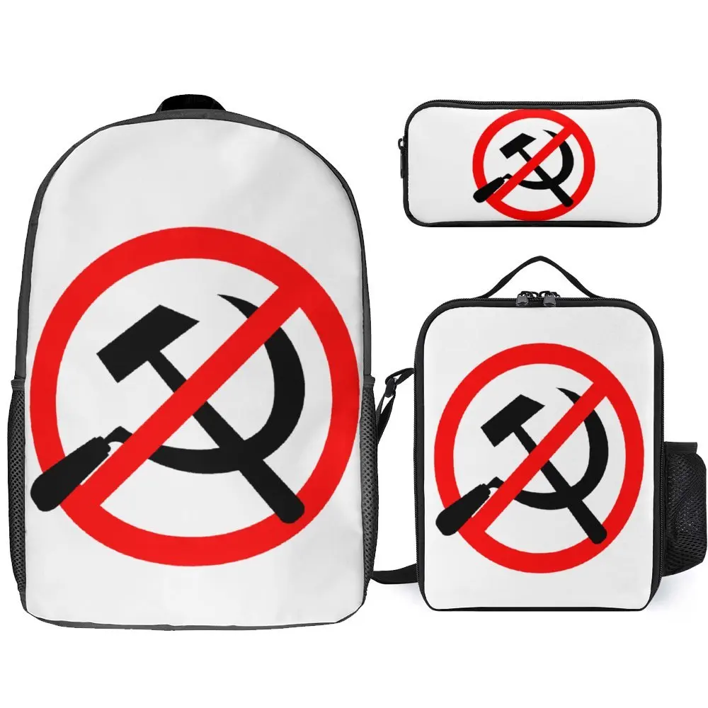 Mochila gráfica duradoura para a escola, lancheira, bolsa de caneta, pacote de campo escolar legal e aconchegante, 3 em 1 conjunto 17 em, logotipo CCCP, essencial para venda