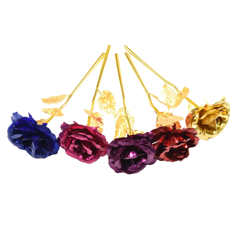 1pc 24K Plated Gold Rose Artificial Flower 24K Foil Rose Birthday Valentine Mother's Day Creative Gift Wedding Decor