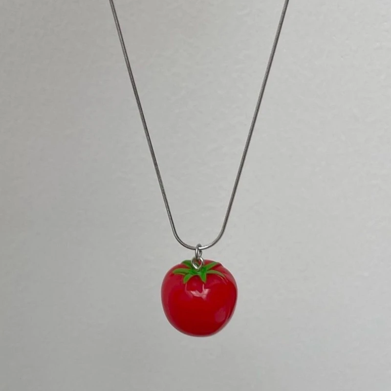 Cute Tomato Pendant Necklace Sweet Fashion Tomato Chain Necklace Perfect DIY Jewelry Gift for Women Girls and Teens