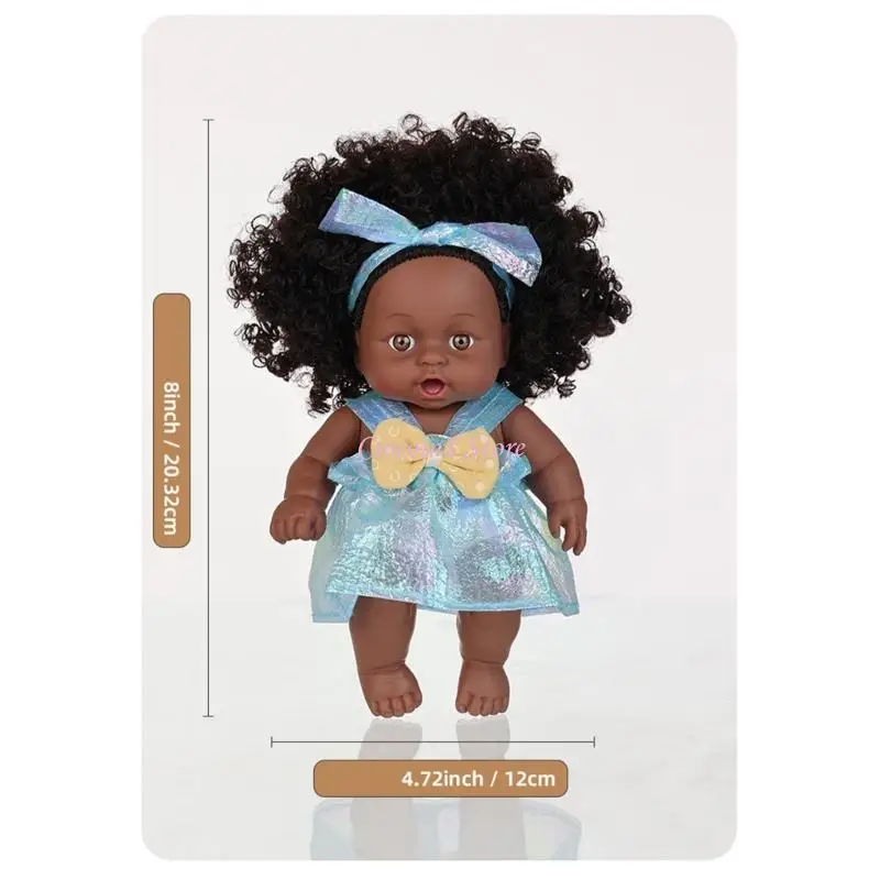 Y1UB 20cm Realistic Reborna Black African Doll para bebê reconfortante pais Presente
