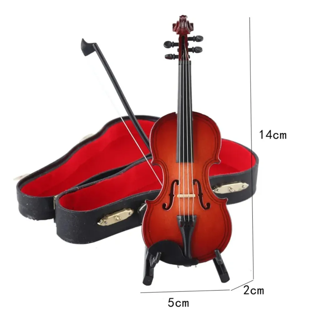 Mini violino multidimensional com suporte de madeira mogno mini instrumentos musicais ornamentos decorativos em miniatura modelo de violino