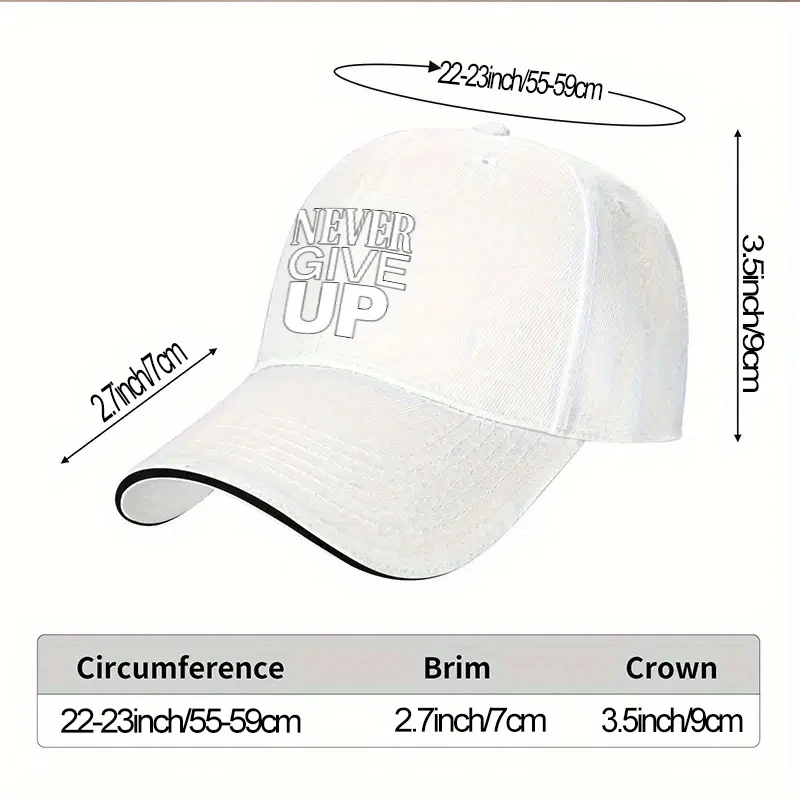 Never Give Up Slogan Baseball Cap Polyester Adjustable Outdoor Sports Casual Trendy Hat