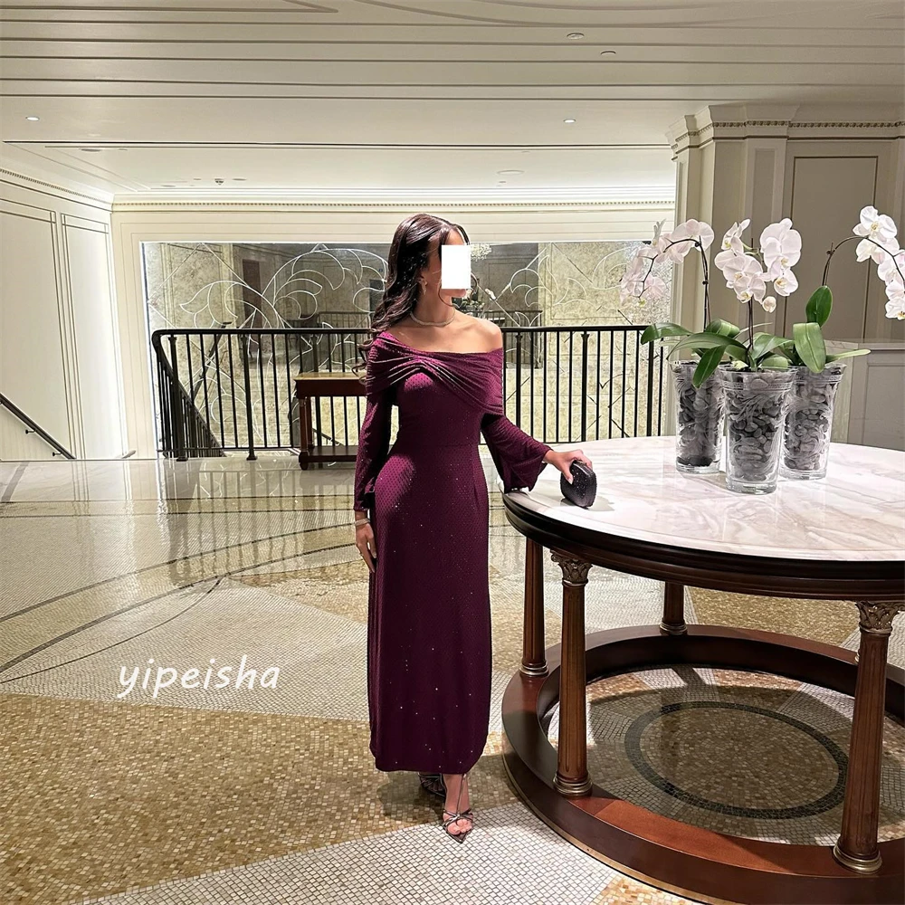 Customized Jiayigong Sparkle Exquisite Evening Jersey Sequined Ruched Party A-line One-shoulder Bespoke Occasion Gown Midi Dres