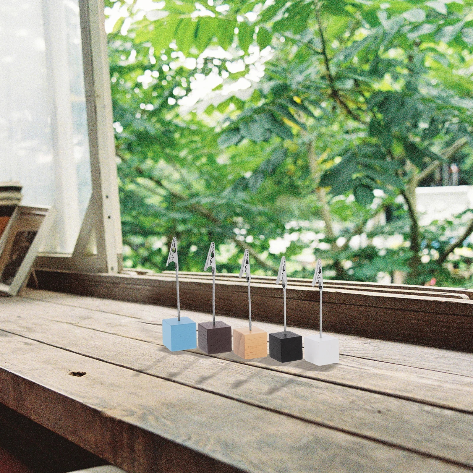 

5Pcs Rustic Wooden Table Number Clip Holder Stand for Photos Memos Business Cards Wedding Party Favors Photo Holder