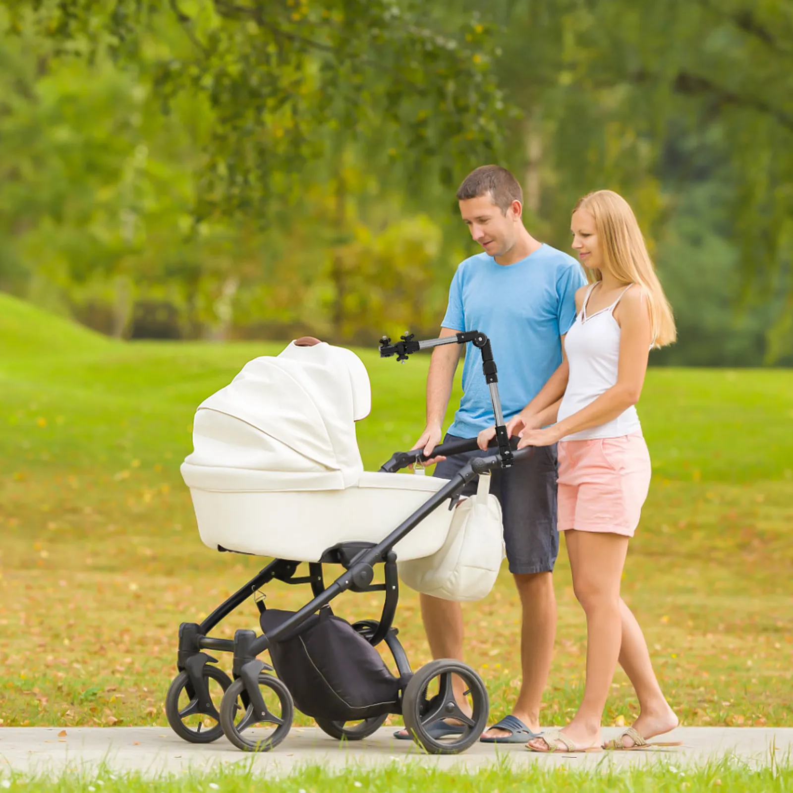 

Stainless Steel Umbrella Clamp Adjustable Baby Stroller Holder 360 Rotation Clamp for Wheelchair Folding Chair