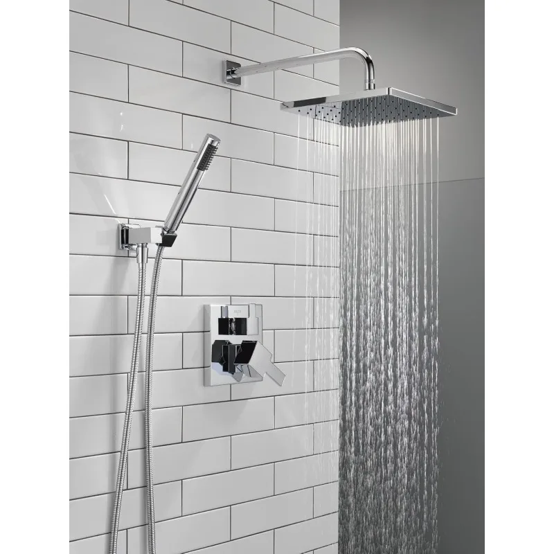 

Faucet Modern Raincan Square Shower System Including Rain Shower Head and Handheld Spray Black, Rainfall Shower System Brushed