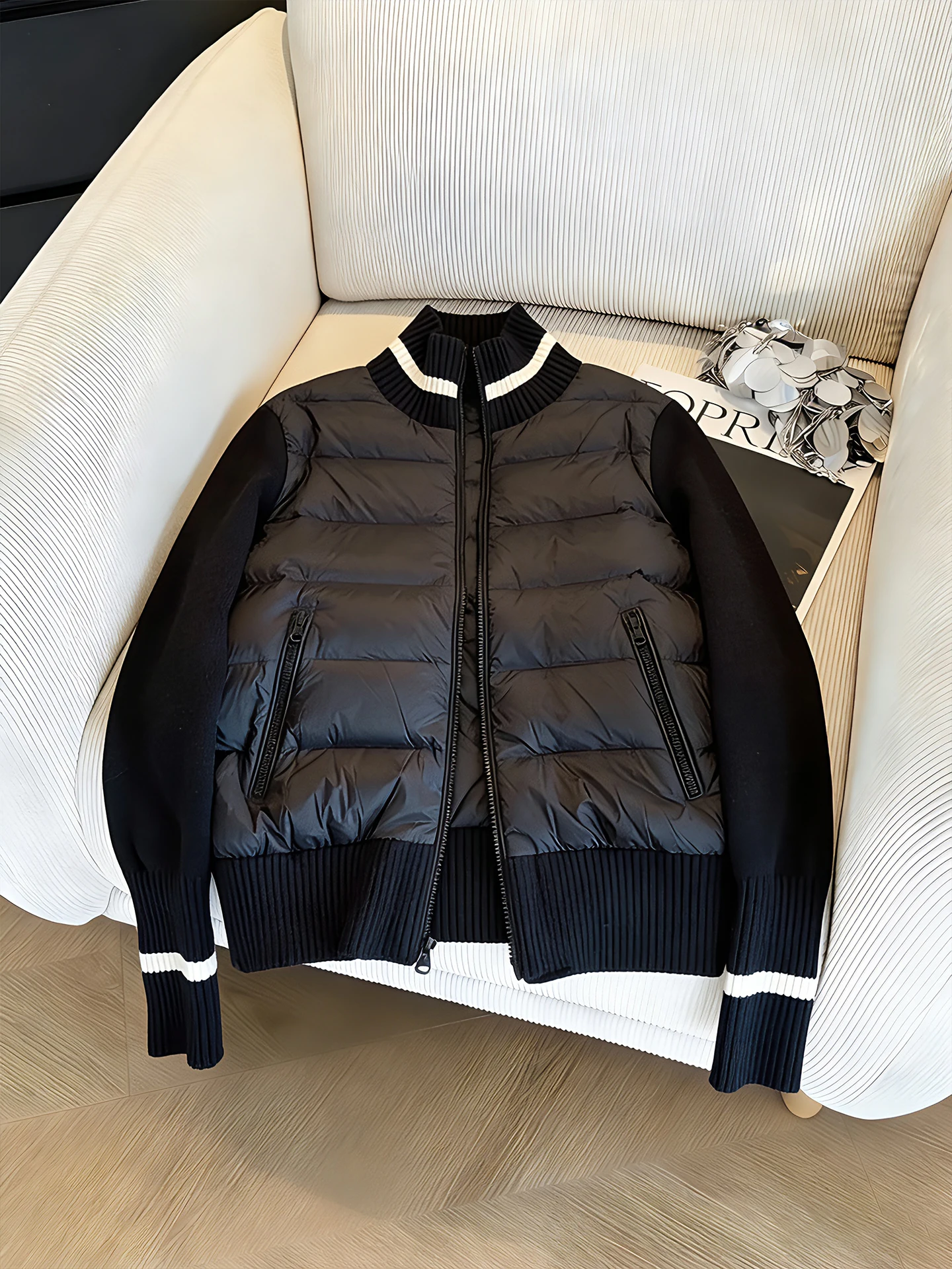 

Ele Bla воротник-стойка сращенный вязаный хлопковый бейсбольный джет женская модная осенне-зимняя верхняя одежда универсальная Sle