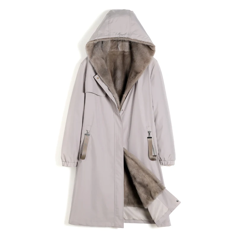 Parka en fourrure véritable pour femme, manteau mi-long, vestes à capuche, doublure en fourrure de vison, luxe, hiver, 2023