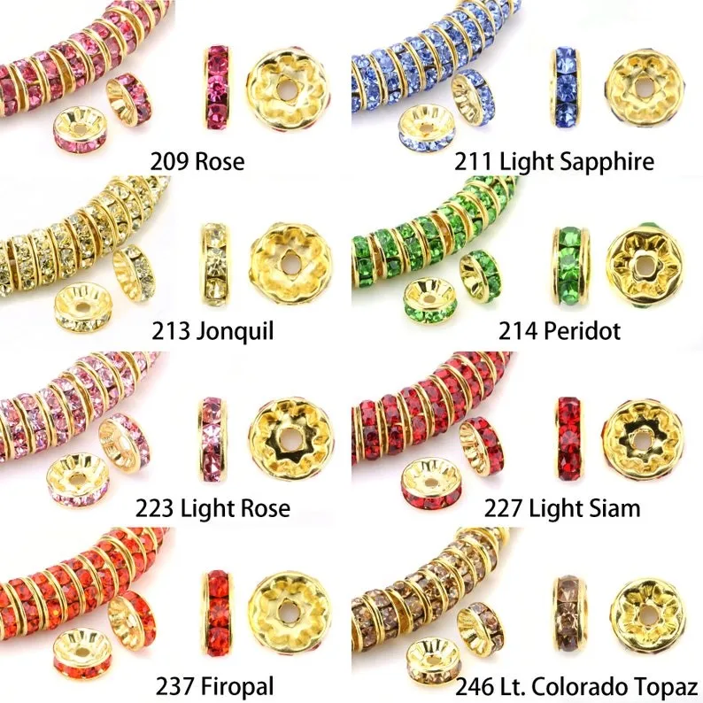 Rondelle Spacer Beads Gold Plated Color Crystal Rhinestone for Jewelry Making Connector 4mm 6mm 8mm 10mm 100pcs Bulk