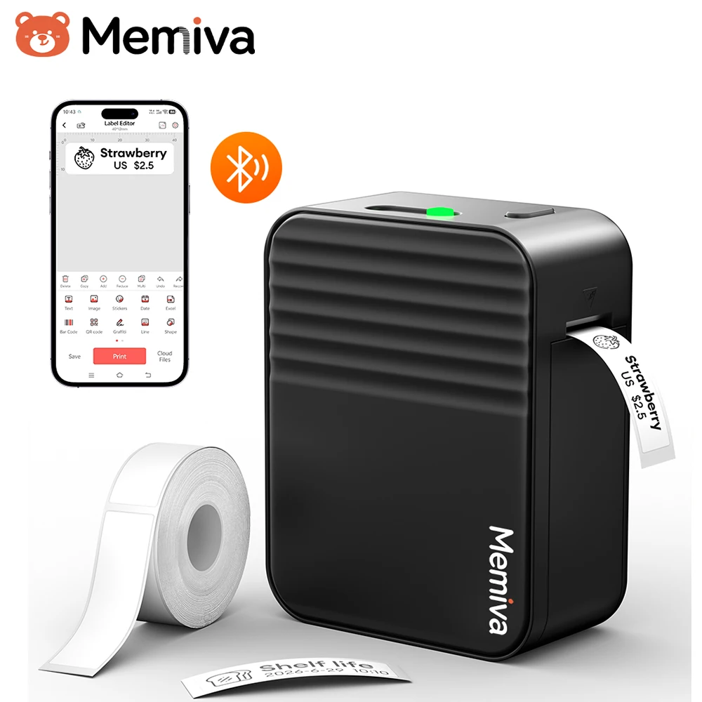 Stampante di Etichette Termiche Memiva A1, Wireless Bluetooth, Simile a Niimbot D11 D110, Mini Stampante per Etichette Adesive con USB