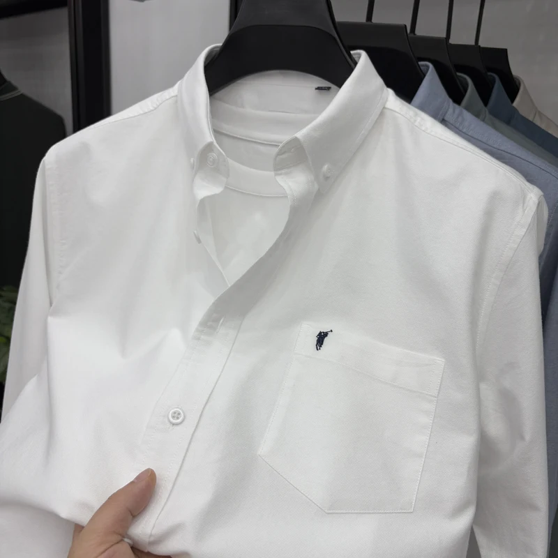 

2025 New Real Pocket 100% Cotton Shirt Men's Long Sleeve Spring and Autumn Shirt Men's Top Thin Coat Professional Dress