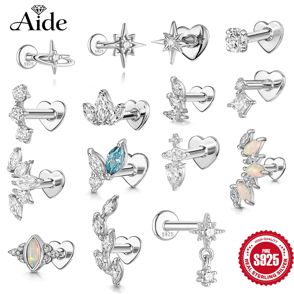 Aide 925 Sterling Silber Herzförmiger Flachboden-Ohrring mit Innengewinde für Damen, Stern/Pferdeaugen-Krone, Neues Modisches Piercing-Design