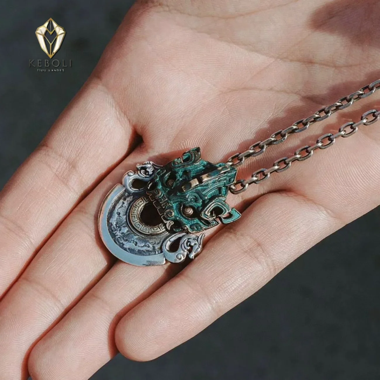 

Chinese Bronze Dragon Pendant Necklace Set - Tao Tie Mythical Beast Charm, Antique Leather Cord Adjustable Jewelry Gif