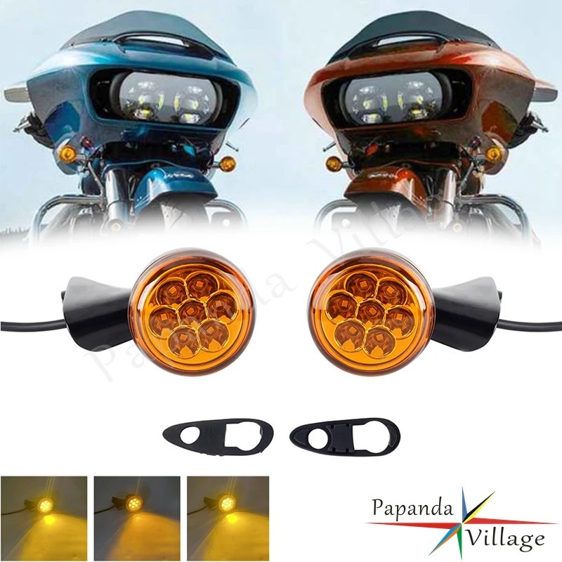 Motorcycle Front Bullet Light LED Smoke Lens Turn Signal Lights Flasher Lamp For Harley Touring Road Glide 2015-up Accessories