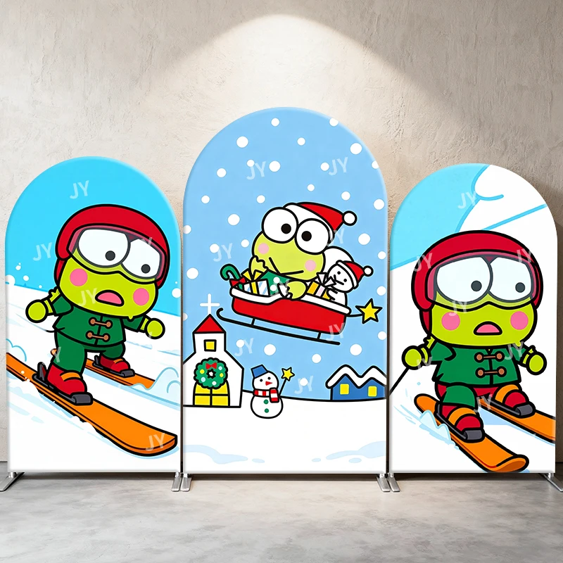 

Keroppi Christmas & Winter Sports Theme Arch Backdrop Cover Cute Cartoon Scene For Kids Birthday Baby Shower Photo Booth Decor