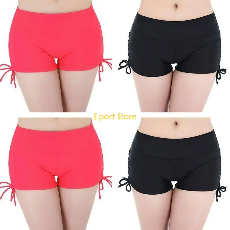 

U2JB Womens Summer High Waist Beach Gym Swimming Shorts Tummy Control Side Tie Knot R