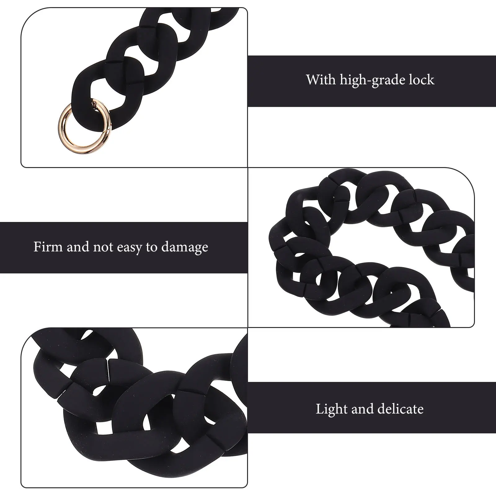 Resin Chunky Strap Black Plastic Link Handle Lightweight Stylish Fashionable Unique Long Time Use Practical Portable Bag