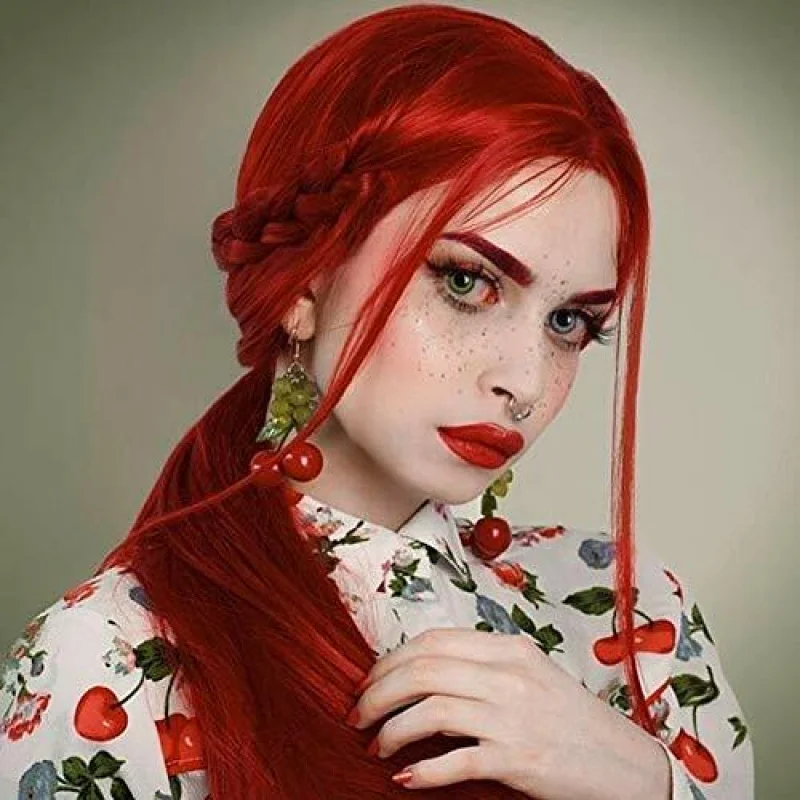 

Long Red Synthetic Small Lace Front Wigs Straight Glueless Heat Safe for Party