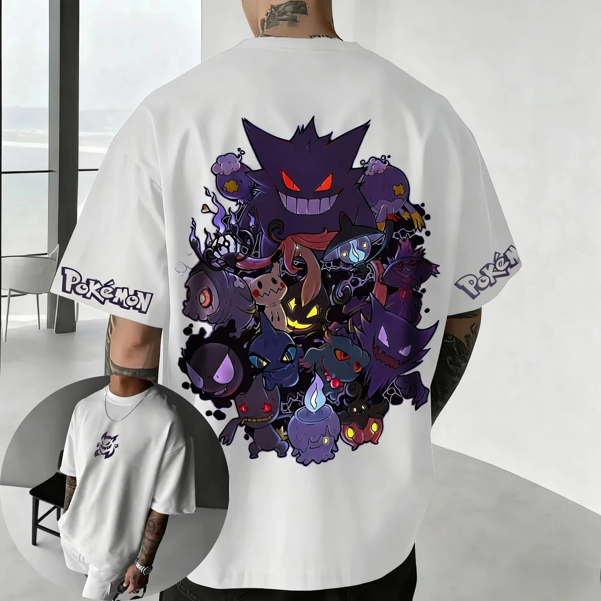 

Футболка с принтом Pokémon Game Gengar Cartoon 2026, мужская и женская летняя новинка, модная повседневная свободная футболка в стиле хип-хоп Y2K, топ для родителей и детей