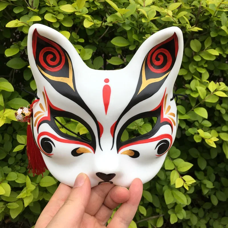 Hand Painted Thick Durable Kitsune Fox Mask for Kimono Costume,Christmas Cosplay Kabuki Half Face Cat Masks Masquerade Party