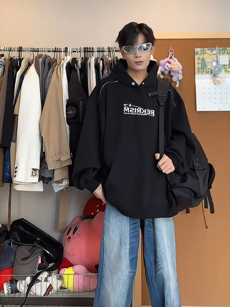 

American Sle Heavyweight Letter Embroidery Hoodie Men's Spring Trendy Zipper Design oulder Pad Overhead Sweatirt