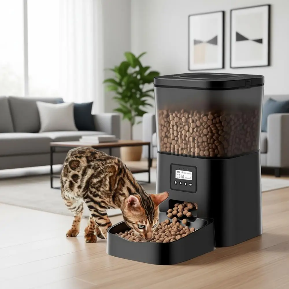 

4L Timed Cat Food Dispenser, 1-6 Meals Control for Cat and Small Dog, Auto Pet Feeder with Desiccant Bag, Easy Setup and Clean,