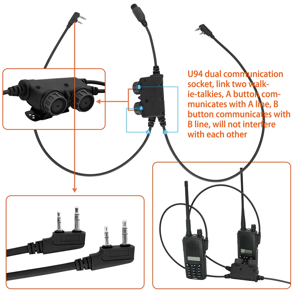 Tactical U94 Ptt Dual Communication Ptt and Y Line Kit for Howard Impact Sports, MSA SORDIN IPSC Version Tactical Headset