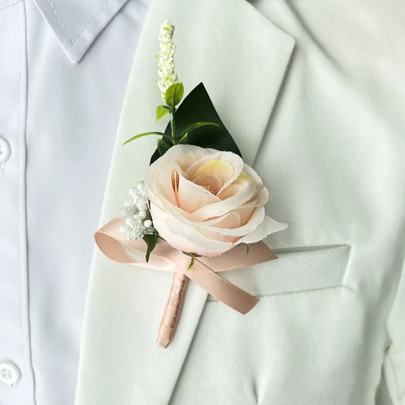 Boutonniere-ramillete de muñeca de rosas de seda Artificial, flores de boda, damas de honor, hombres, ojal, invitados, accesorios de matrimonio