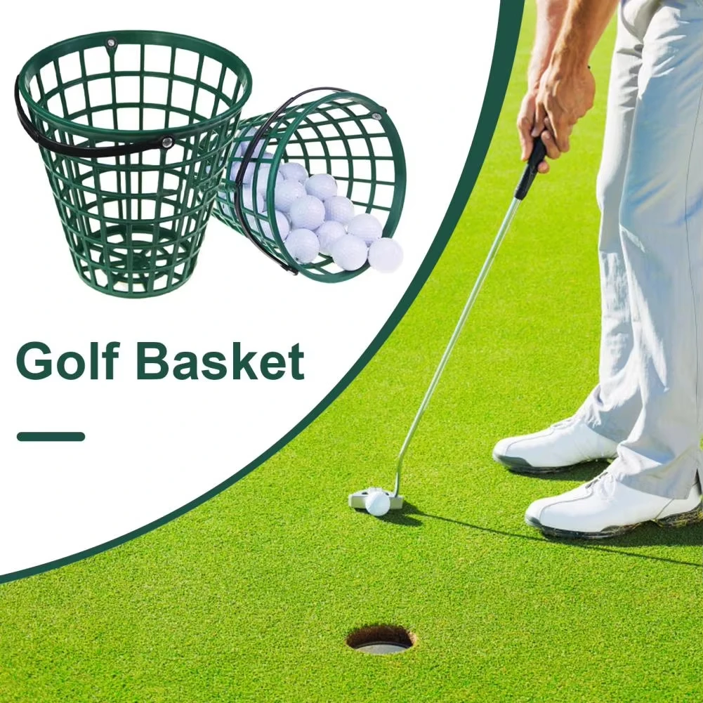 Plastic Golf Ball Basket Green Golfball Container Bucket Handle Holds 25/50 Balls Golf Balls Pickup Basket Golf Course Supplies