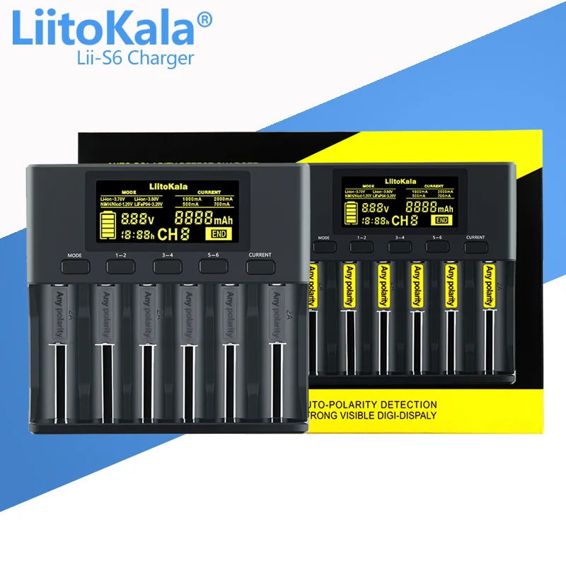 5PCS LiitoKala Lii-S6 18650 Battery charger 8-Slot Auto-Polarity Detect For 26650 21700 14500 10440 16340 1.2V 3.7V battery