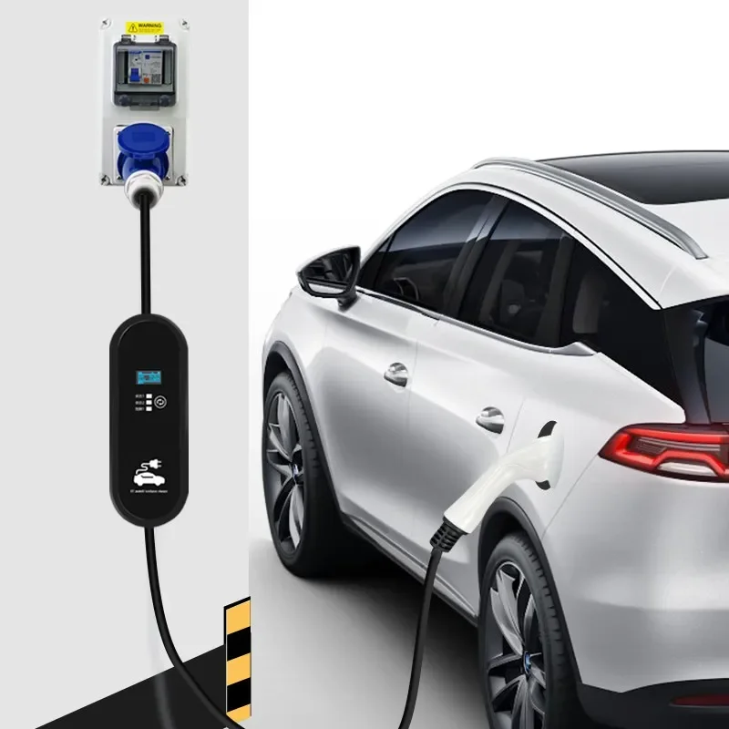 Portable EV Charger Wallbox Type2 Cable 32A 7KW with CEE Plug EVSE Type2 Charging Box2 IEC62196-2 Adapter for Electric Vehicle