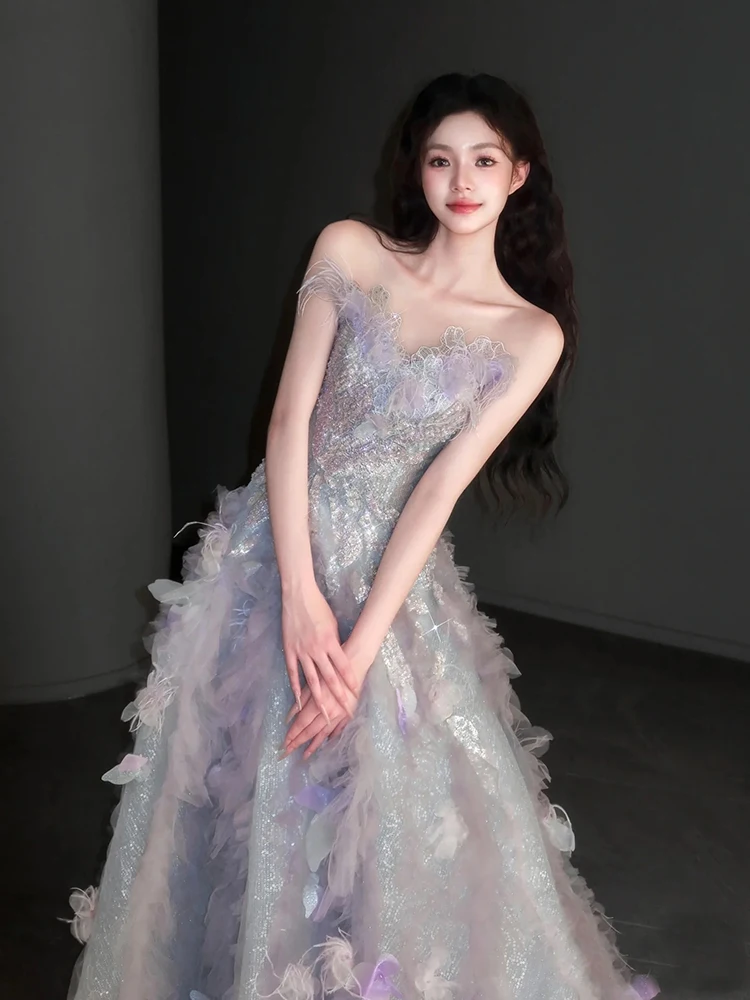 Элегантное вечернее платье для выпускного вечера с блестящими пайетками и аппликацией на пуговицах и бисером Платье для выпускного вечера Свадебные платья на шнуровке сзади