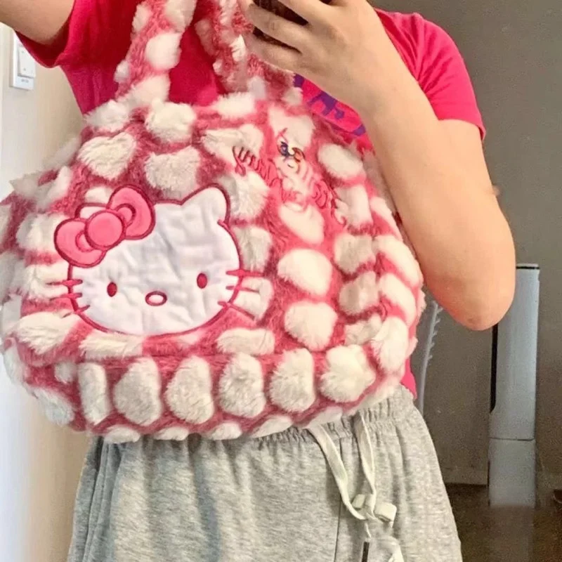 Sac à main Hello Kitty en peluche Anime pour filles, sac sous les bras de dessin animé, sac étudiant Kawaii, haute capacité, cadeau coeur, Y2K