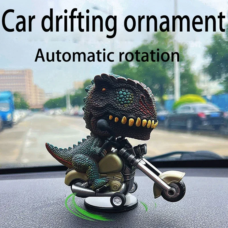 Car Drift Ornament Tyrannosaurus rex Triceratops Riding Motorcycle Ornament Instrument Panel Decoration Christmas Gift