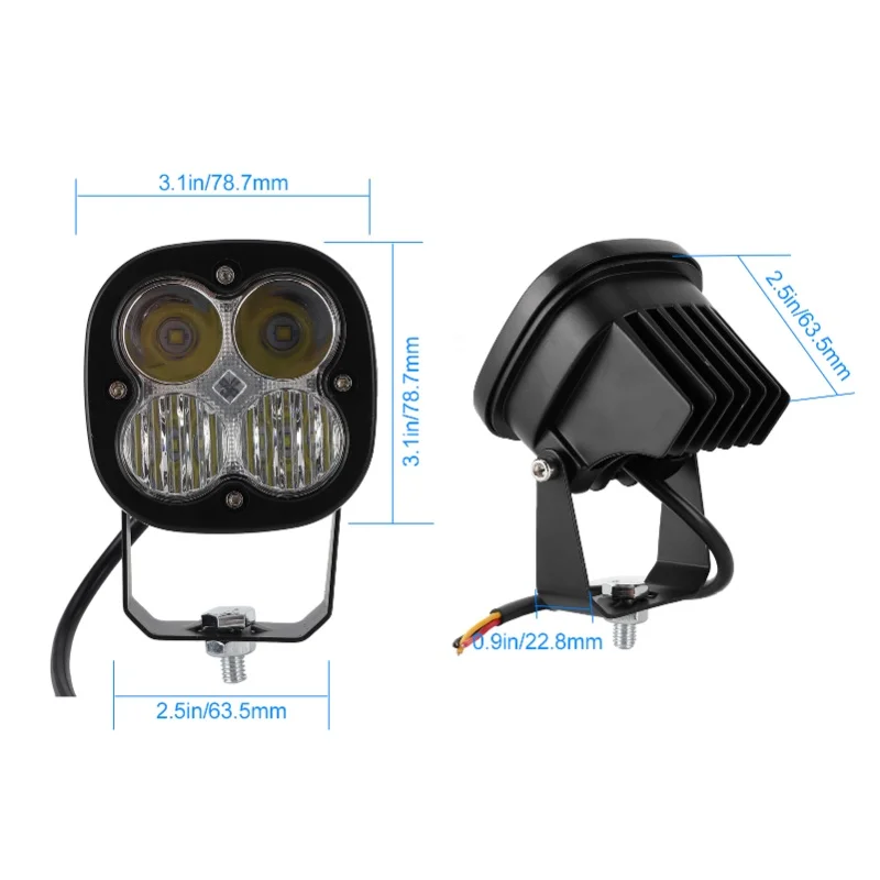 3.1in LED ضوء العمل 40W RGB 6000K مع قوس قابل للتعديل العالمي لسيارة دراجة نارية