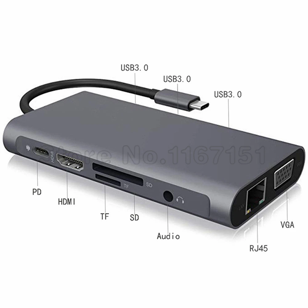 Type-C to RJ45 Gigabit Lan 4K HDMI-compatible VGA SD TF USB C 3.0 Dock for MacBook Samsung S21 Dex Xiaomi 10 TV Nintendo