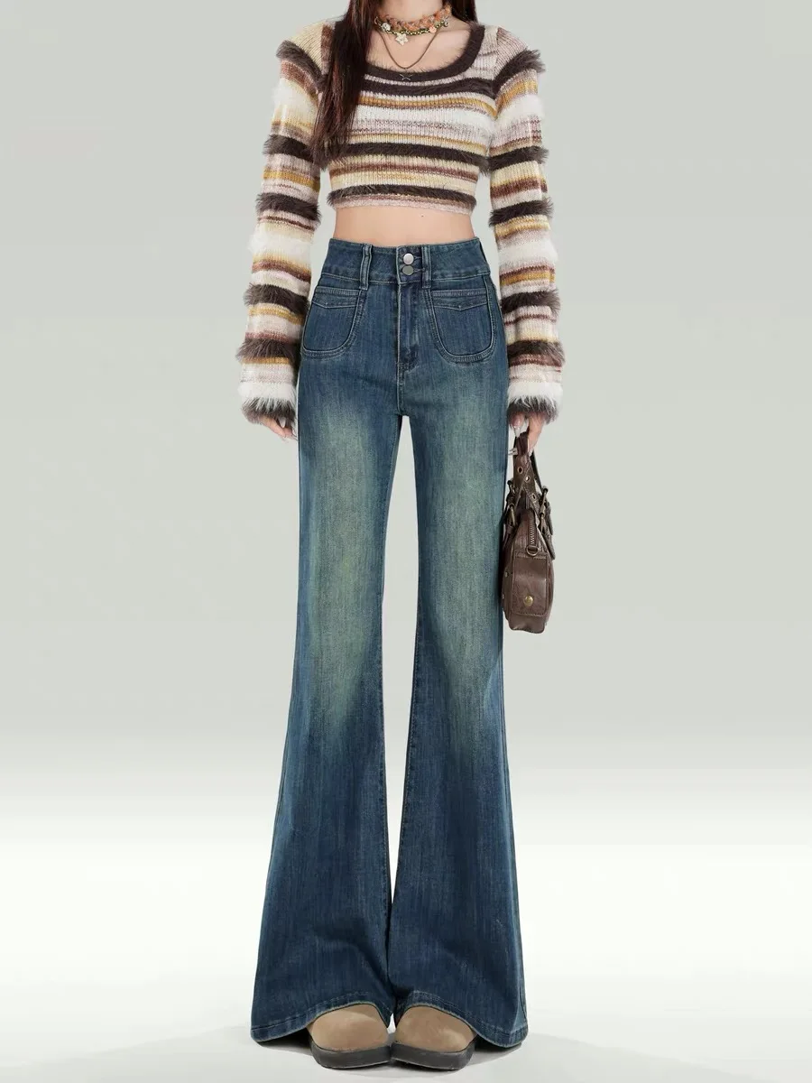 

American Style Loose Women's Jeans High Waist Bootcut Denim Pants Fall Winter New Arrival Versatile Slimming for Pear Shaped ...