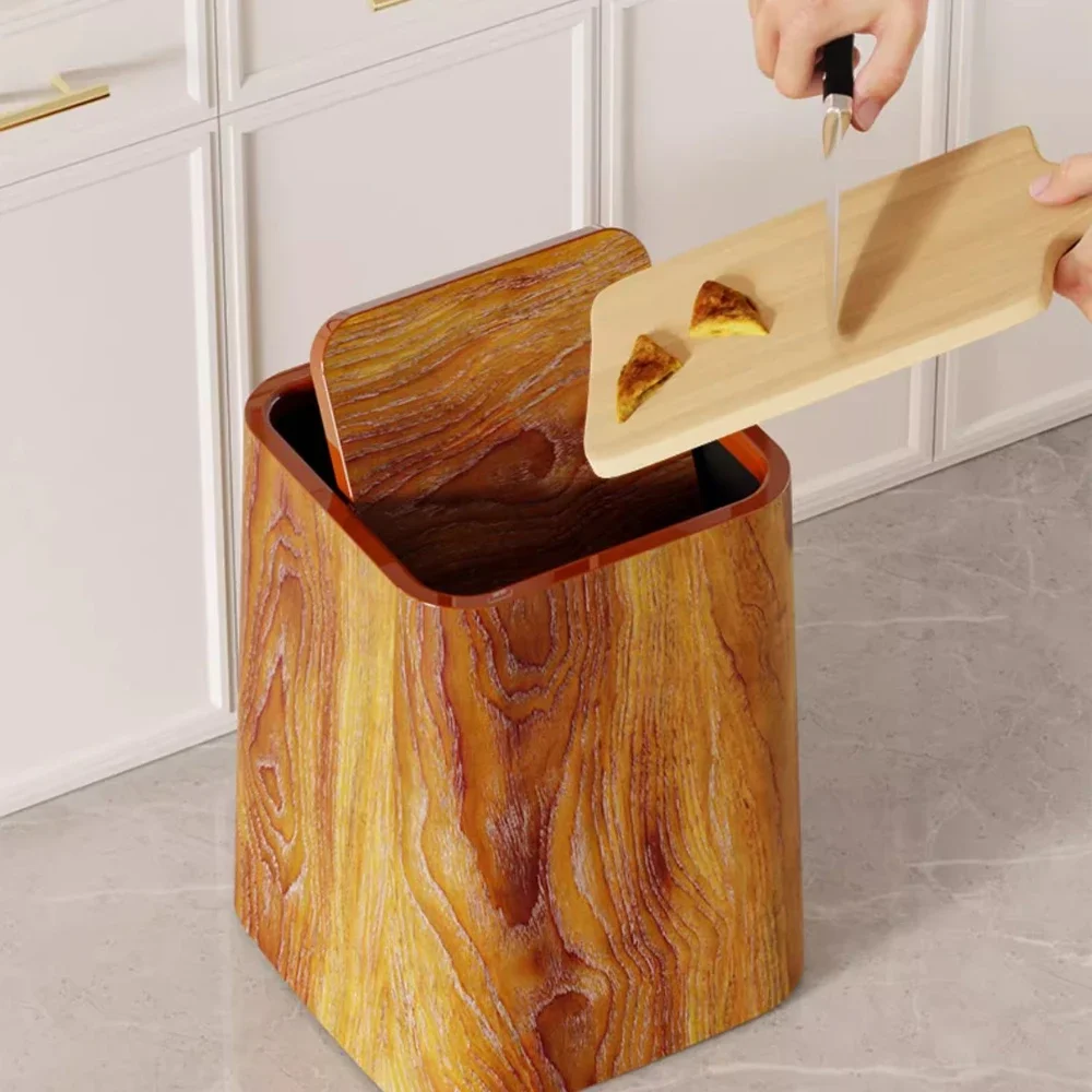 Cesta Basura Madera Cuadrada Retro Cubo, Impermeable Gran Capacidad Reciclaje Durable Tapa