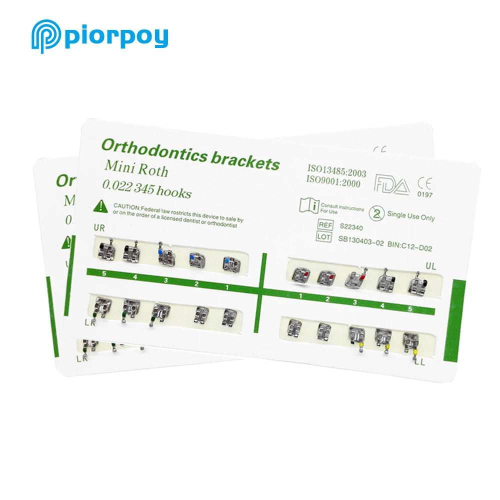 PIORPOY-soportes de Metal para Ortodoncia Dental, Mini Roth MBT Slot 022 ganchos 345, Material de Ortodoncia, 20 unidades por Kit