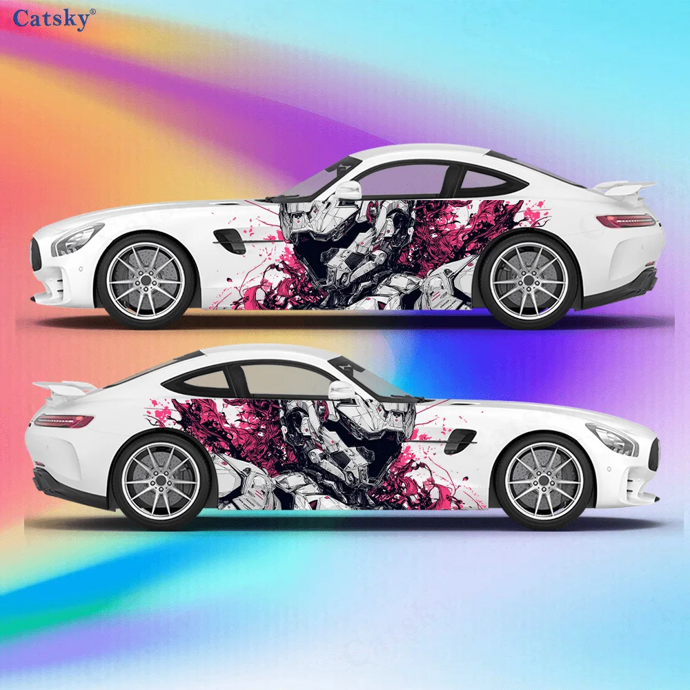 

High-tech Mecha Color Splash Car Side Sticker Decor,PVC Waterproof Scratch Resistant Decal,Car Protection,Auto Accessories Gift