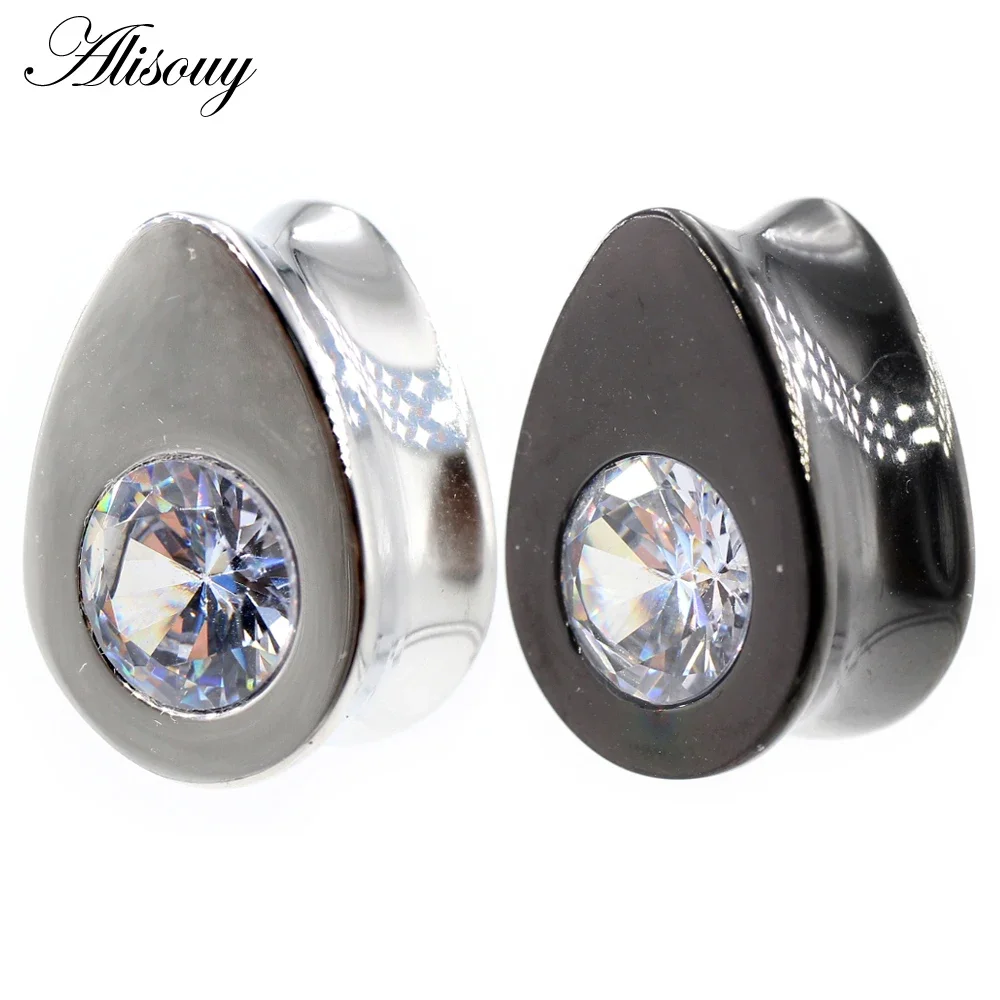 Alisouy 1PC 8mm-25mm Stainless Steel Water Drop Drilling Ear Enlarger Solid Ear Hole Pierced Earrings Gauges Accessories