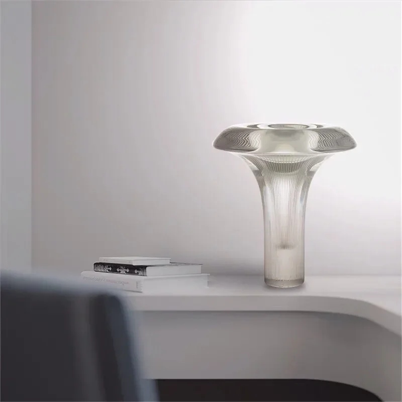 KARLOS Modern Mushroom Table Lamp Creative Design LED Grey Glass Desk Light Decorative For Home Study Bedroom