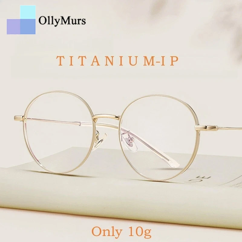 

OLLYMURS Ultra-light Trendy Decorative Eyewear Men Titanium Alloy Retro Round Optical Prescription Eyeglasses Frame Women 23922