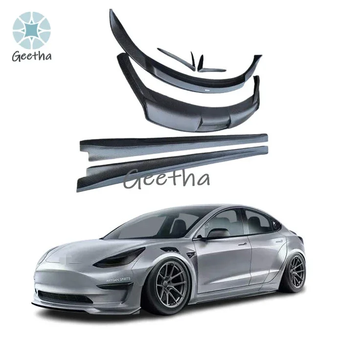 

High Quality Body Kit for Tesla Model 3 Upgrade ART Style Carbon Fiber Front Lip Side Skirts Rear Diffuser Spoiler Perfect Fit